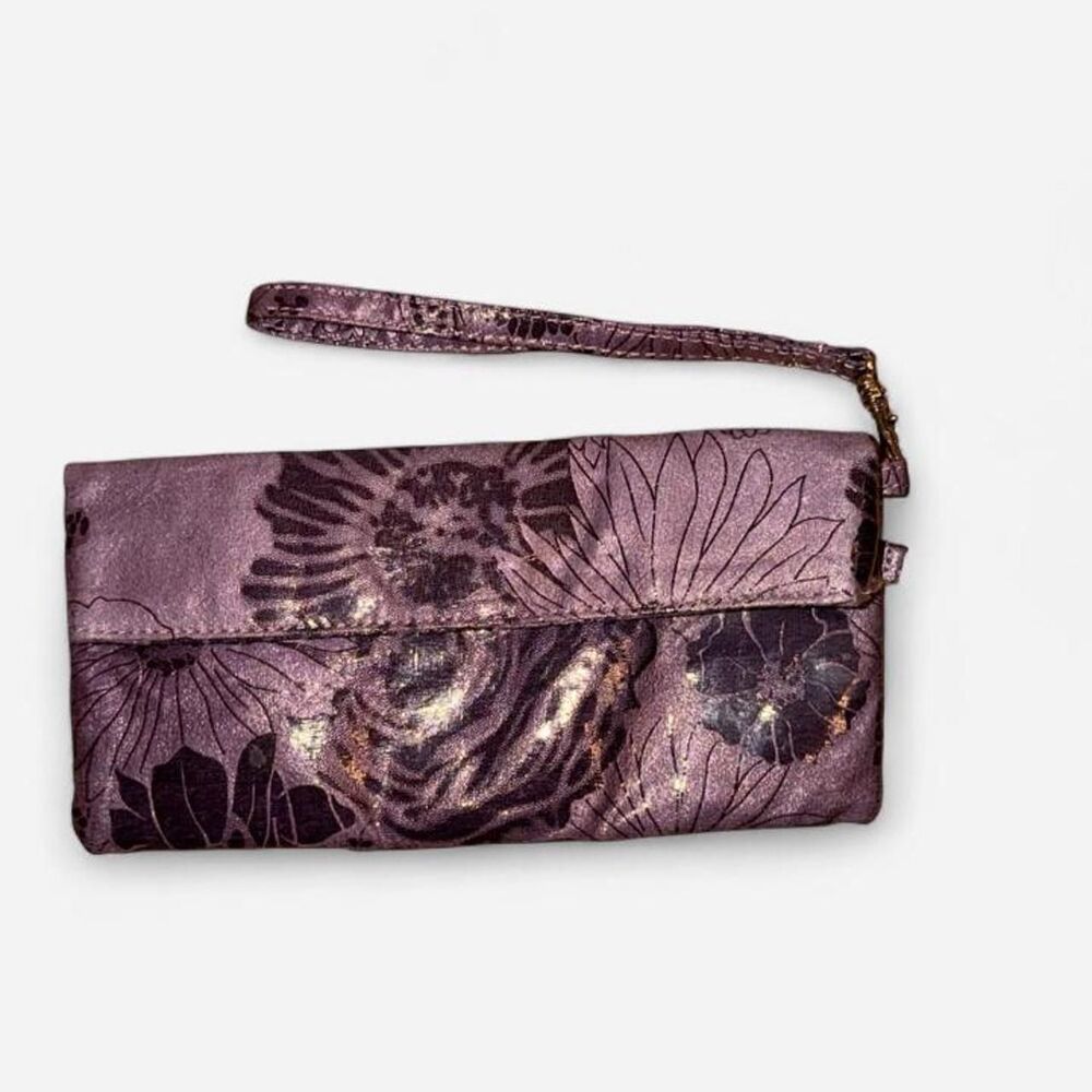 Boho Y2K Purple Metallic Floral Print Wristlet Clutch Wallet